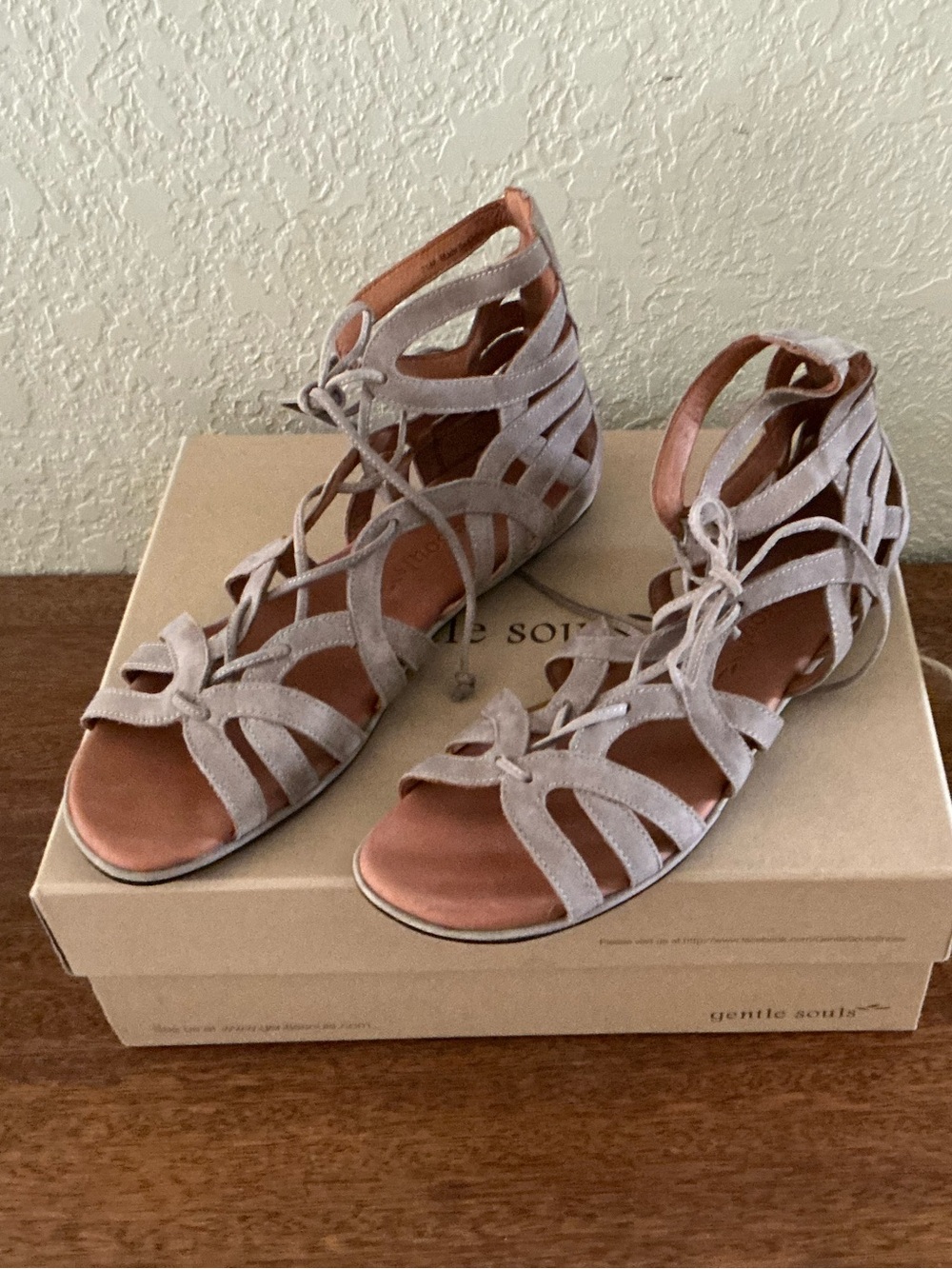 gentle souls Taupe Suede Lace-Up Gladiator Sandals